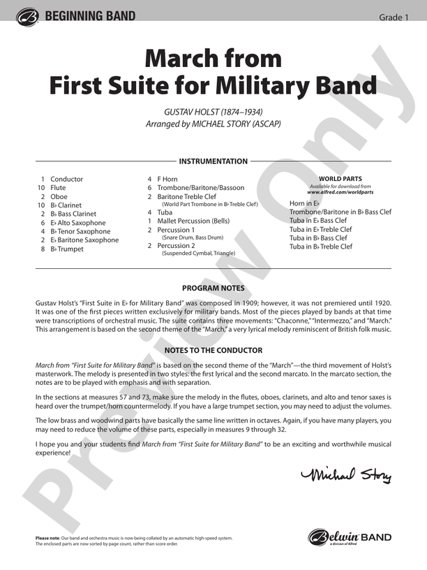 March from First Suite for Military Band: Score