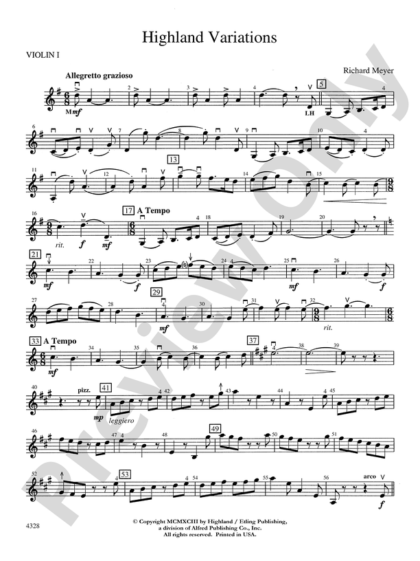 Highland Variations 1st Violin 1st Violin Part Digital Sheet Music Download 7705