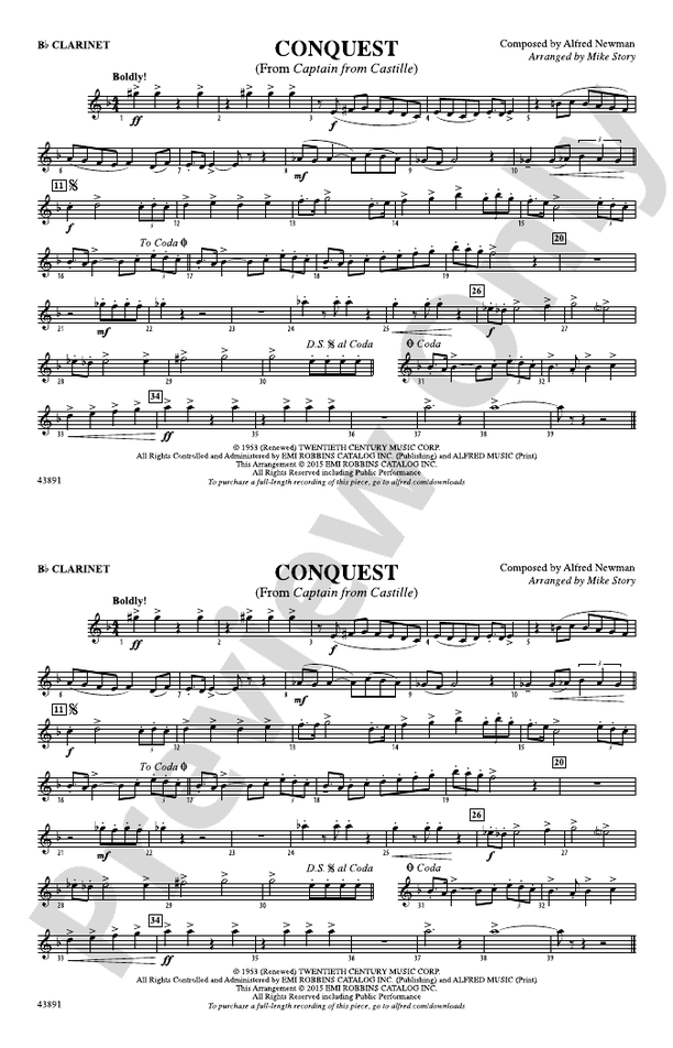 Conquest (from Captain from Castille): 1st B-flat Clarinet: 1st B-flat ...