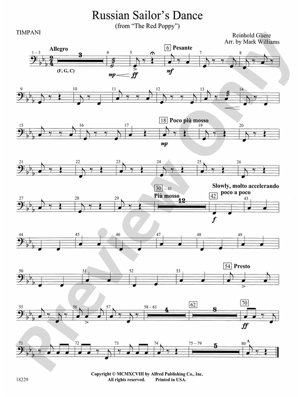 Russian Sailor's Dance (from "The Red Poppy") Timpani Timpani Part Digital Sheet Music Download