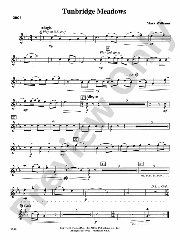 Tunbridge Meadows Oboe Oboe Part Digital Sheet Music Download