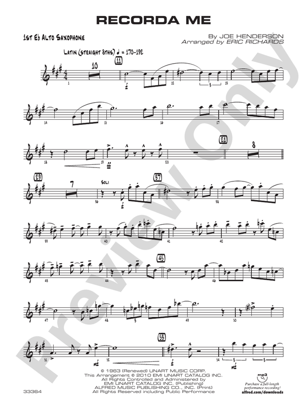 Recorda Me: E-flat Alto Saxophone: E-flat Alto Saxophone Part - Digital Sheet  Music Download