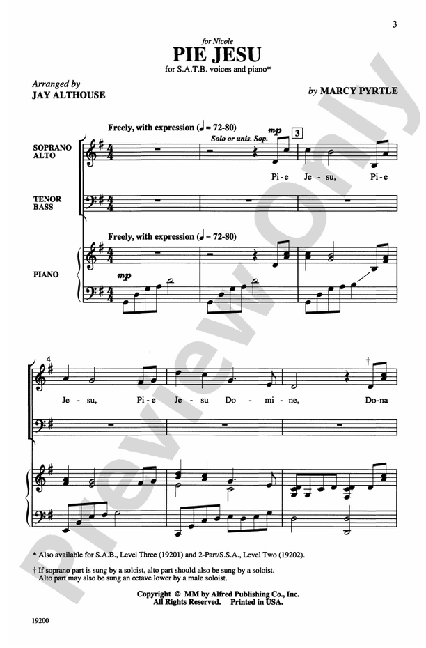 Pie Jesu SATB Choral Octavo Marcie Pyrtle Digital Sheet Music Download