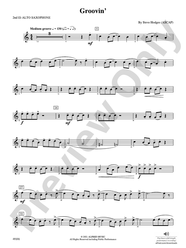 Groovin 2nd E Flat Alto Saxophone 2nd E Flat Alto Saxophone Part Digital Sheet Music Download 4466