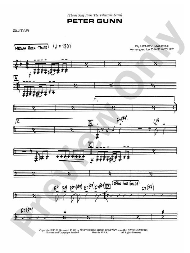Peter Gunn Guitar Guitar Part Digital Sheet Music Download