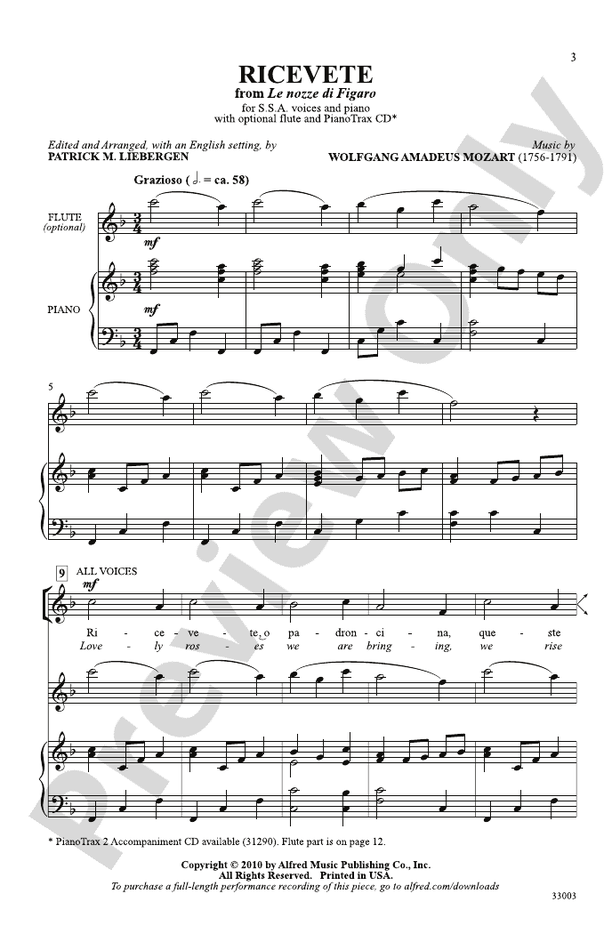 Ricevete (from Le Nozze di Figaro)