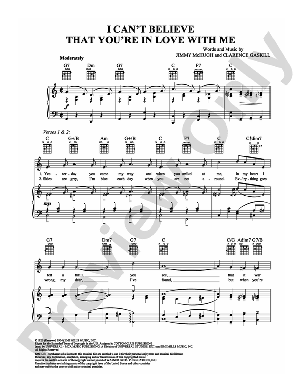 I Can't Believe That You're in Love With Me: Piano/Vocal/Chords