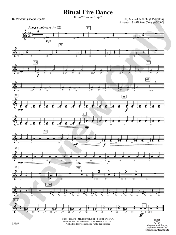Ritual Fire Dance (From El Amor Brujo): B-flat Tenor Saxophone