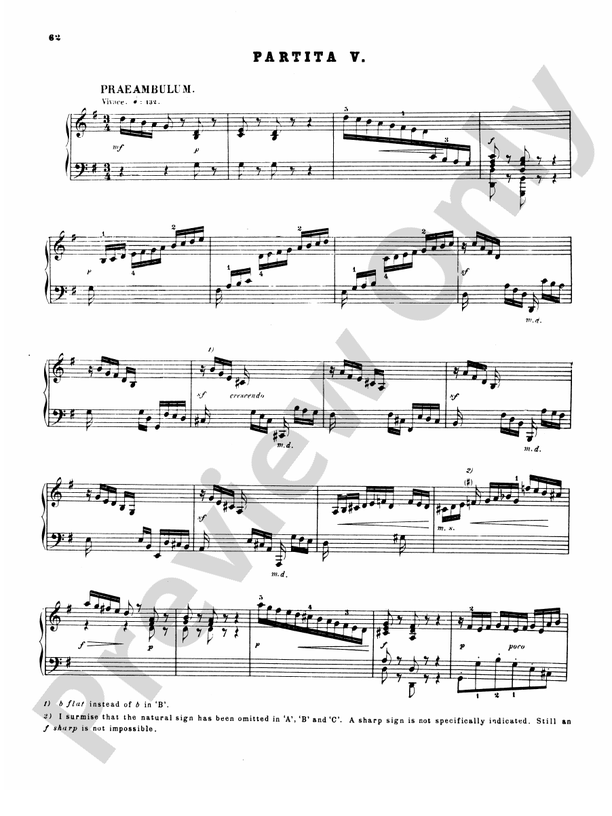 Bach Six Partitas And Overture In French Style Ed Hans Bischoff Partita V Part Digital 8350