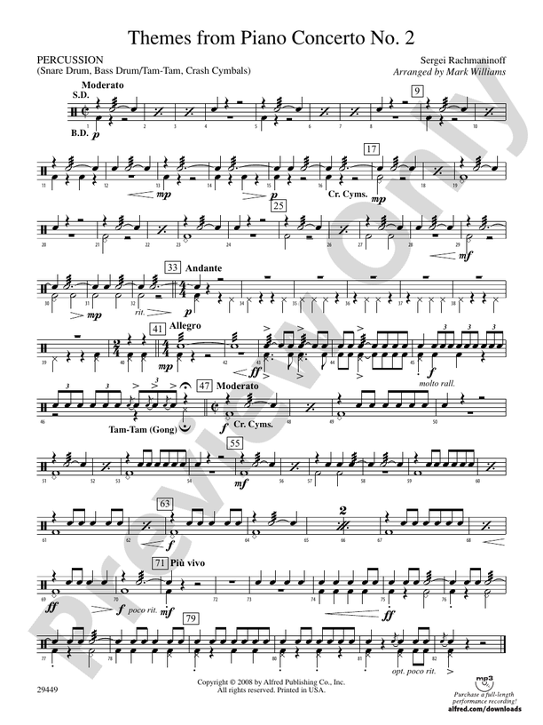 Themes from Piano Concerto No. 2: 1st Percussion: 1st Percussion Part - Sheet Music Download
