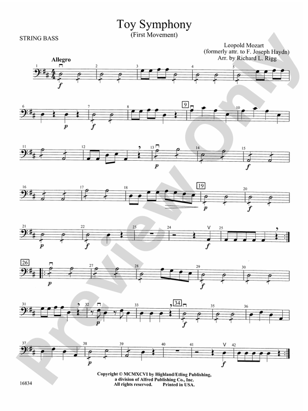 Toy Symphony, 1st Movement String Bass String Bass Part Digital