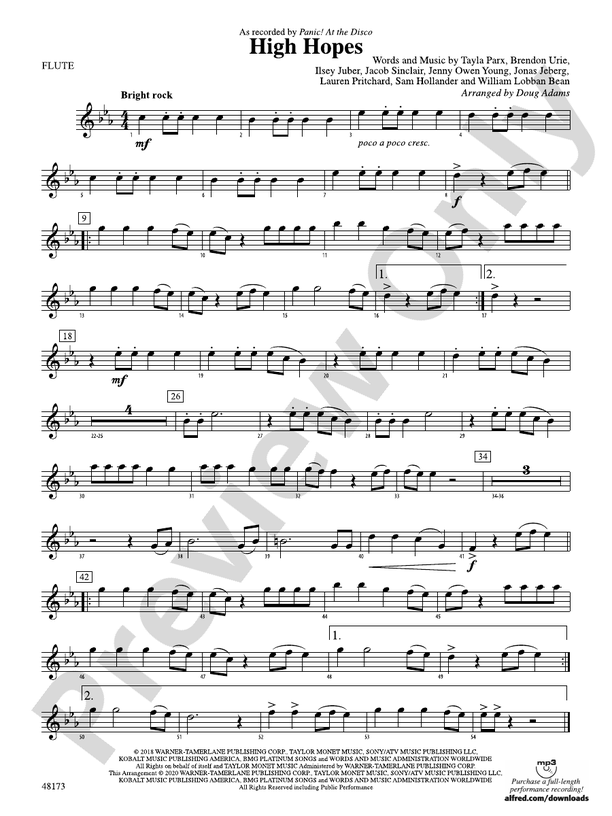 High Hopes: Flute: Flute Part - Digital Sheet Music Download
