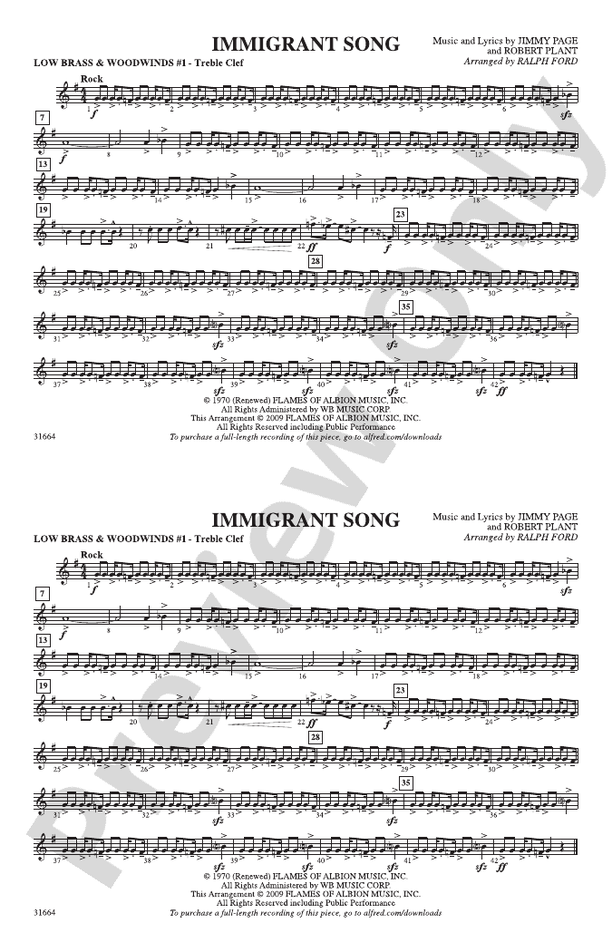 Immigrant Song: Low Brass & Woodwinds #1 - Treble Clef