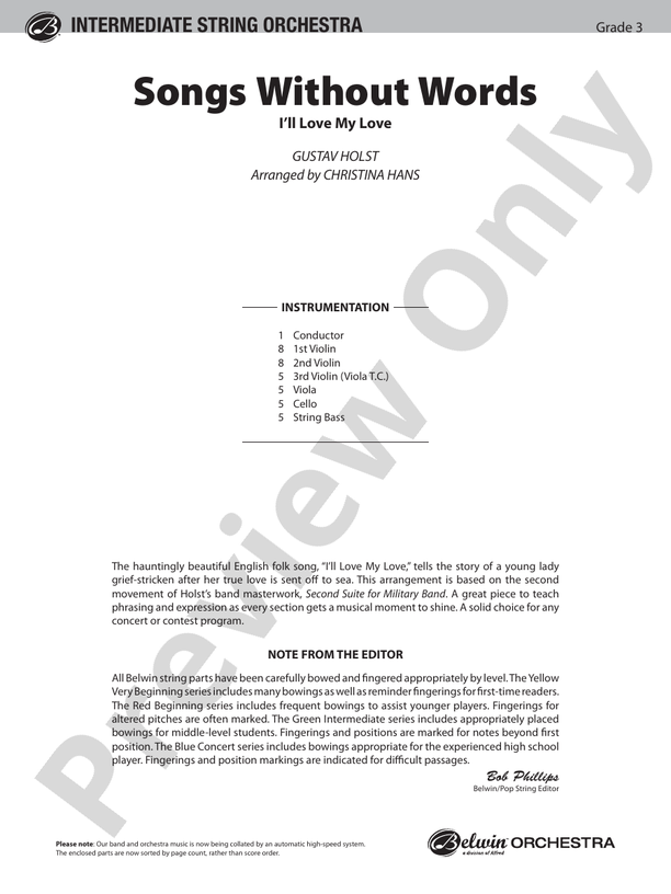 Song Without Words Score String Orchestra Score Digital Sheet Music