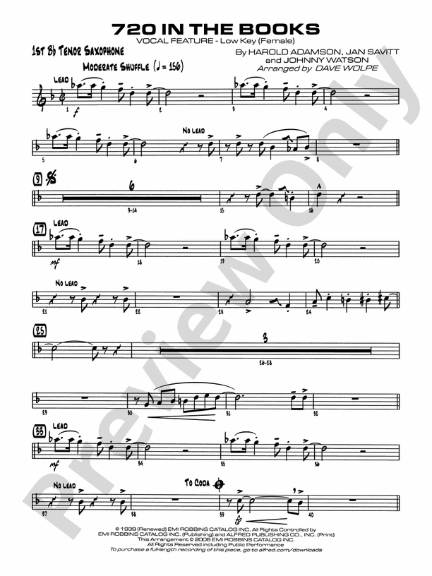720 in the Books Bflat Tenor Saxophone Bflat Tenor Saxophone Part