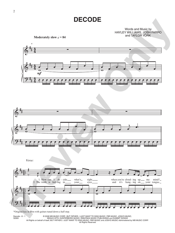 The Only Exception: Piano/Vocal/Chords Sheet Music (Original Sheet