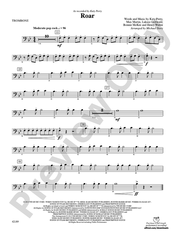 Roar 1st Trombone 1st Trombone Part Digital Sheet Music Download