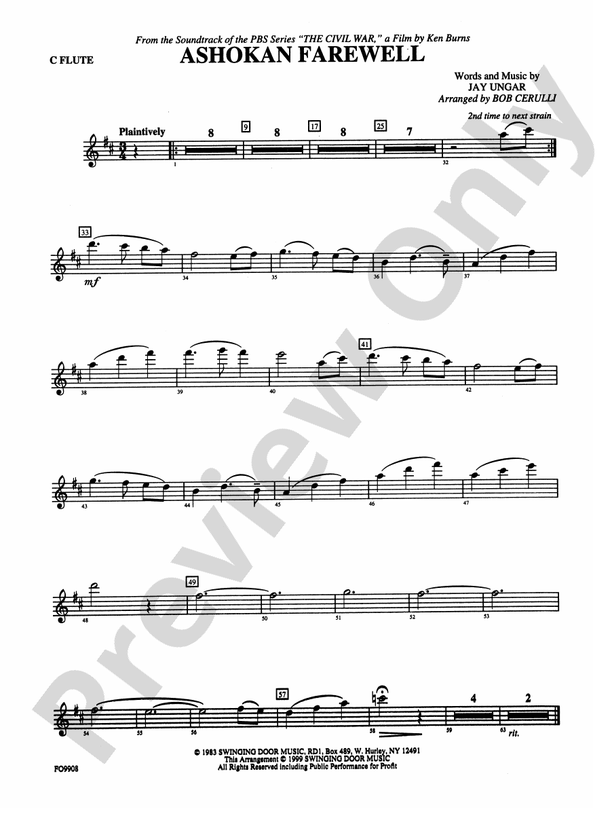 Ashokan Farewell Flute Flute Part Digital Sheet Music Download