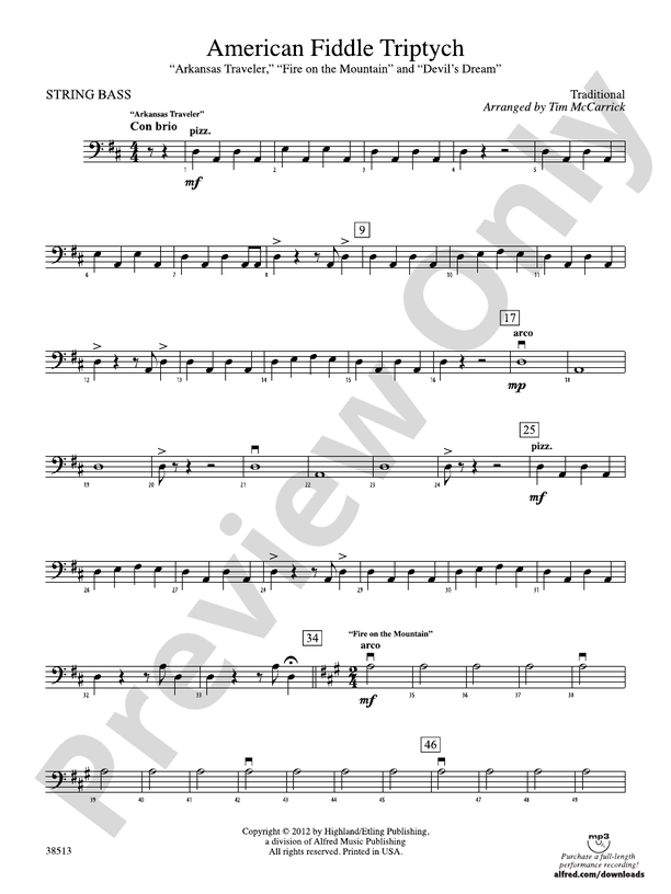 American Fiddle Triptych String Bass String Bass Part Digital Sheet