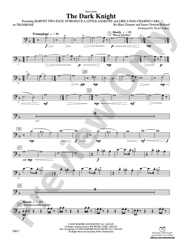 The Dark Knight, Suite from 1st Trombone 1st Trombone Part Digital