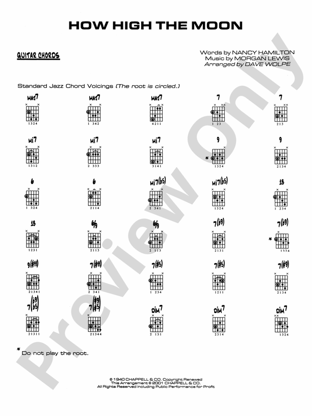 How High the Moon Guitar Chords Guitar Chords Part Digital Sheet