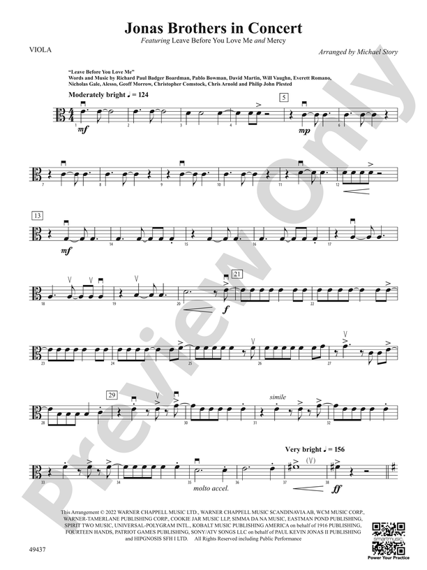 Jonas Brothers in Concert Viola Viola Part Digital Sheet Music Download