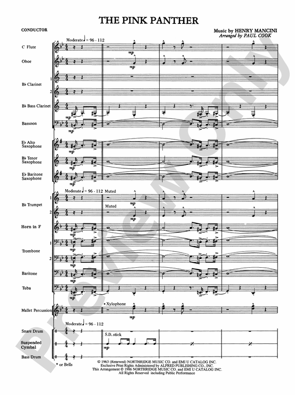 The Pink Panther: Score: Concert Band Score - Digital Sheet Music Download