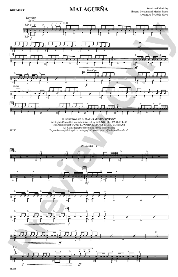 Malagueña: Drums: Drums Part - Digital Sheet Music Download