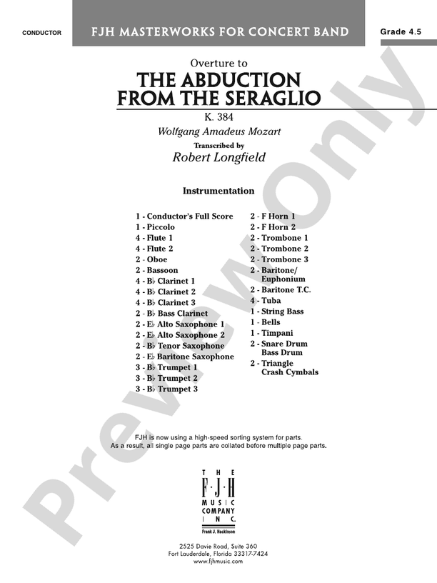 The Abduction from the Seraglio K. 384 (Overture): Score: Concert