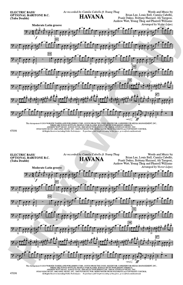Havana Electric Bass Electric Bass Part Digital Sheet Music Download