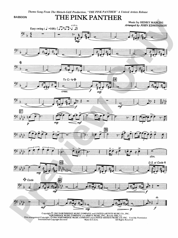 The Pink Panther: Bassoon: Bassoon Part - Digital Sheet Music Download