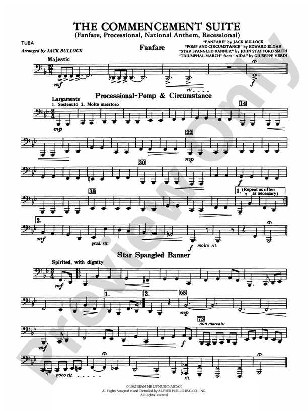 Commencement Suite (featuring a Fanfare, Processional, The National Anthem  and a Recessional): Tuba: Tuba Part - Digital Sheet Music Download