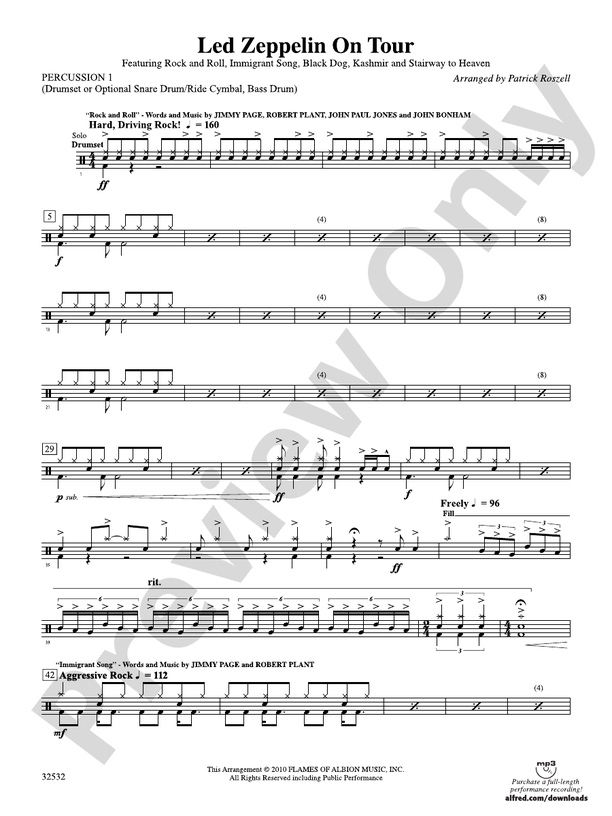 Led Zeppelin on Tour 1st Percussion 1st Percussion Part Digital Sheet Music Download