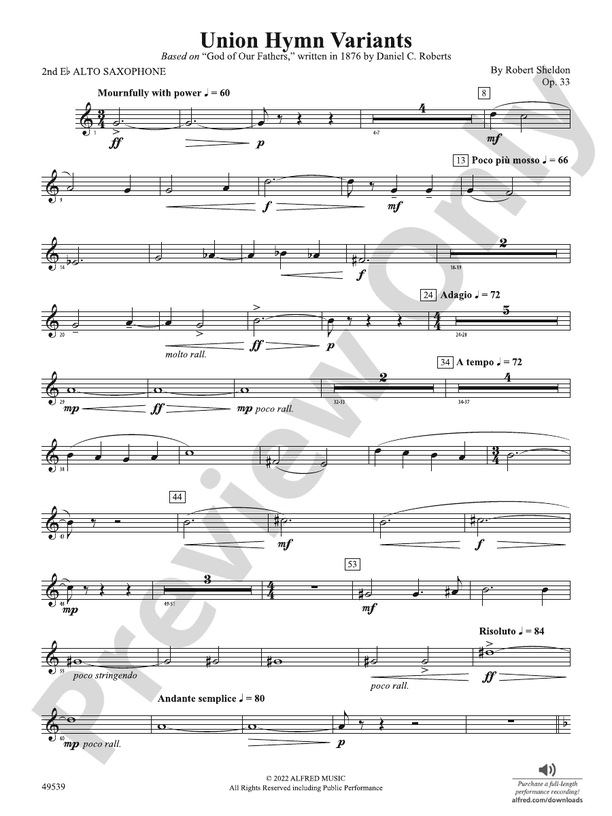 Union Hymn Variants 2nd Eflat Alto Saxophone 2nd Eflat Alto