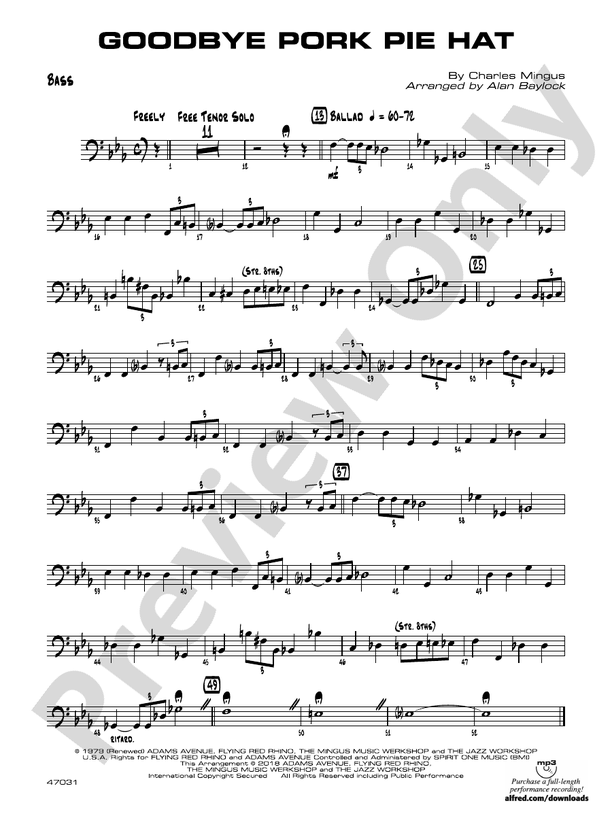 Goodbye Pork Pie Hat String Bass String Bass Part Digital Sheet Music Download