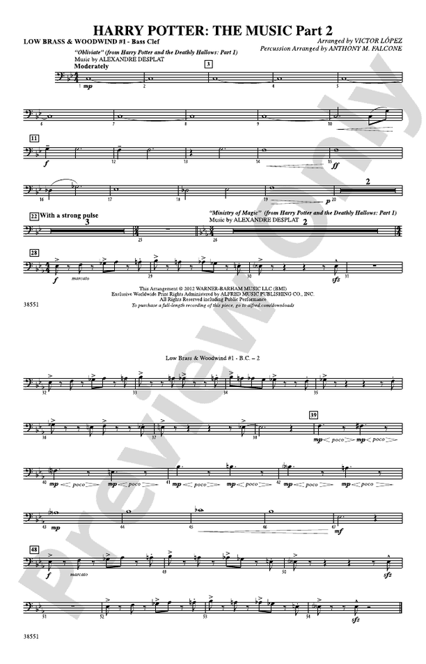 Harry Potter The Music, Part 2 Low Brass & Woodwinds 1 Bass Clef