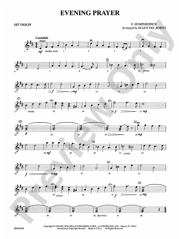 Evening Prayer 1st Violin 1st Violin Part Digital Sheet Music Download 9069