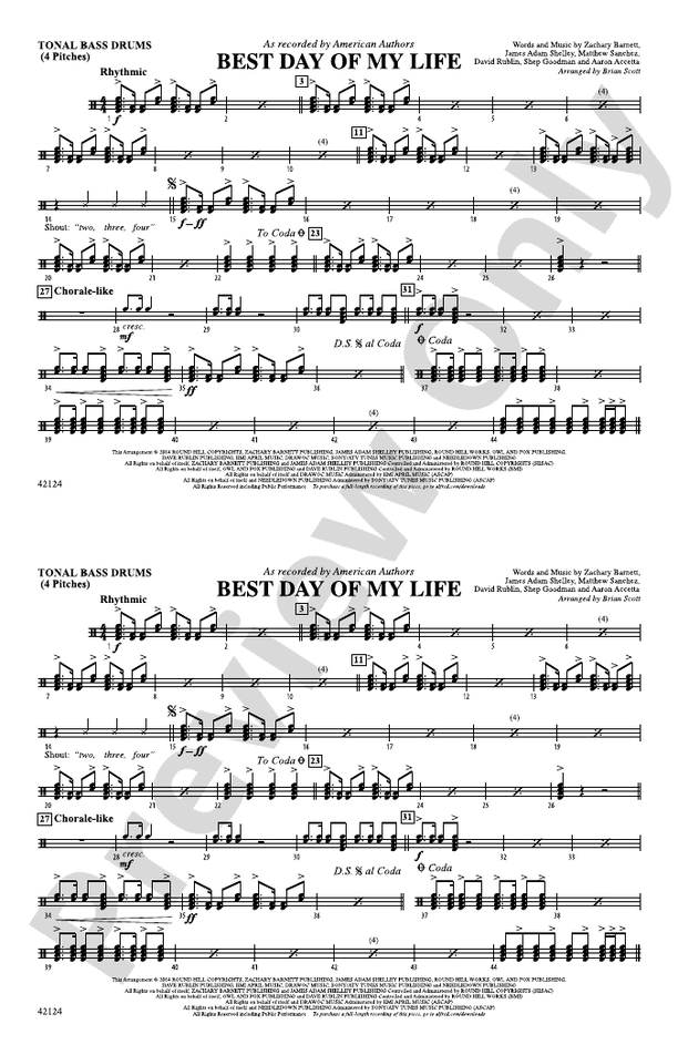 Best Day of My Life Tonal Bass Drum Tonal Bass Drum Part Digital