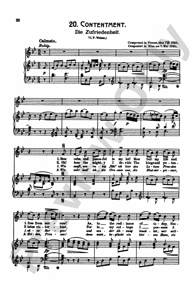 Mozart: 39 Songs for Medium High Voice (German/English/French/Italian): 20.  Contentment Part - Digital Sheet Music Download