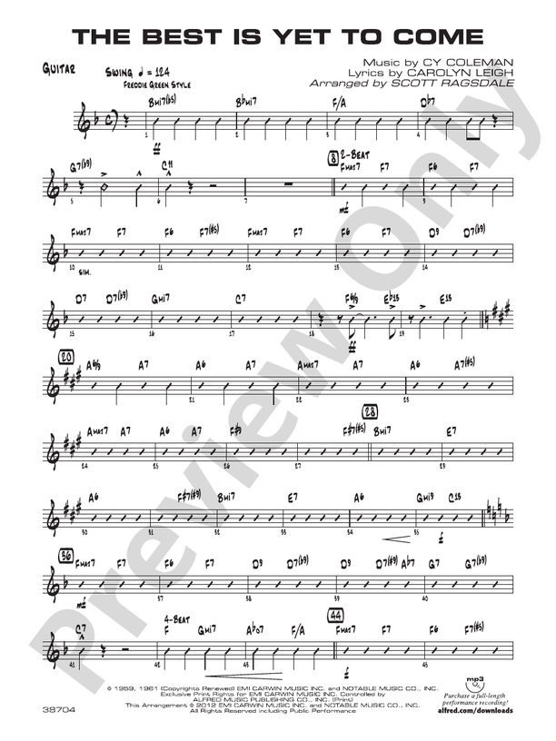 The Best Is Yet to Come Guitar Guitar Part Digital Sheet Music Download