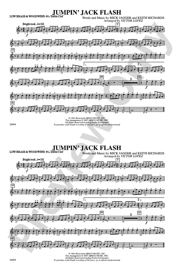 Jumpin' Jack Flash Low Brass & Woodwinds 1 Treble Clef Low Brass