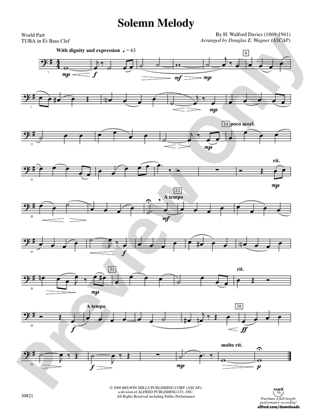 Solemn Melody: (wp) 3rd Horn in E-flat: (wp) 3rd Horn in E-flat World Part  - Digital Sheet Music Download