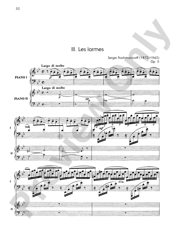 Fantaisie-tableaux (Suite No. 1), Opus 5 - III. Les larmes - Piano Duo (2 Pianos, 4 Hands)
