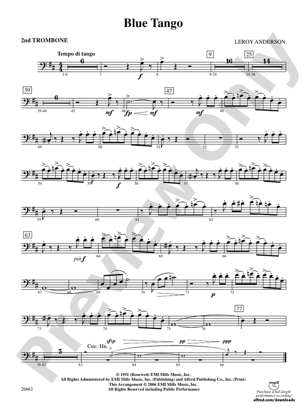 Blue Tango 2nd Trombone 2nd Trombone Part Digital Sheet Music Download
