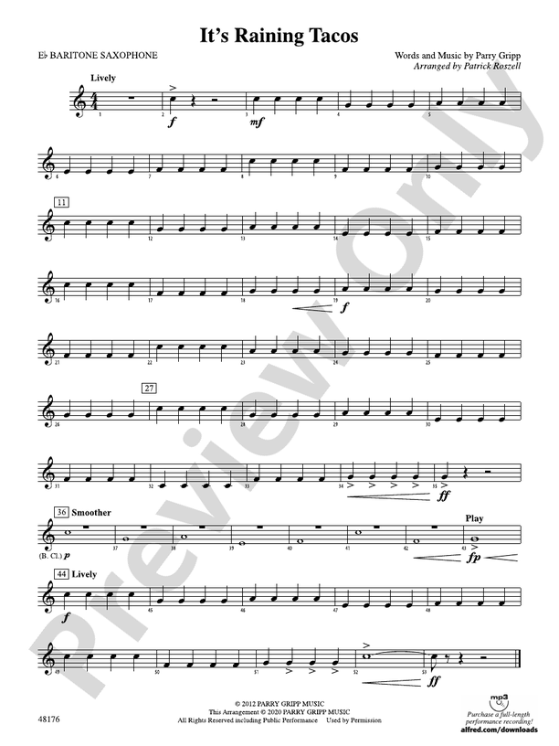 Free Its Raining Tacos by Parry Gripp sheet music