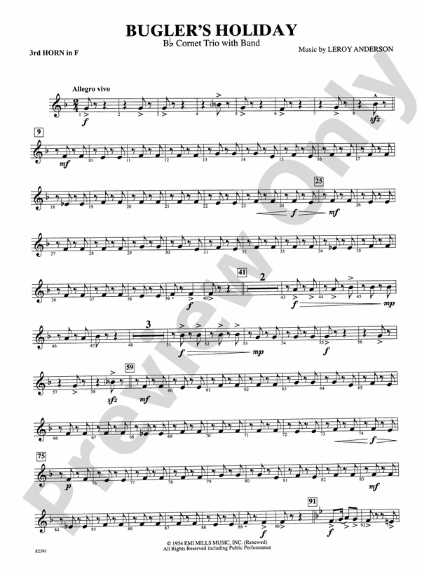 Bugler's Holiday (with Cornet Trio): 3rd F Horn: 3rd F Horn Part ...