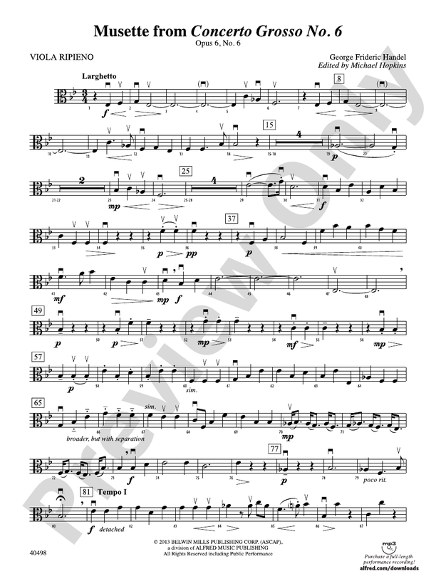Musette from Concerto Grosso No. 6: Viola Ripieno