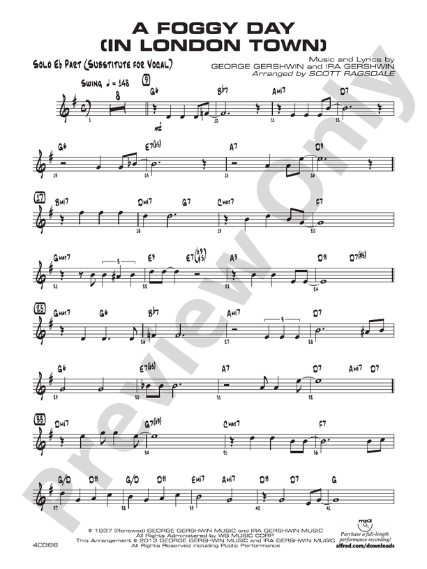 A Foggy Day: Solo Eb Part (Substitute for Vocal)