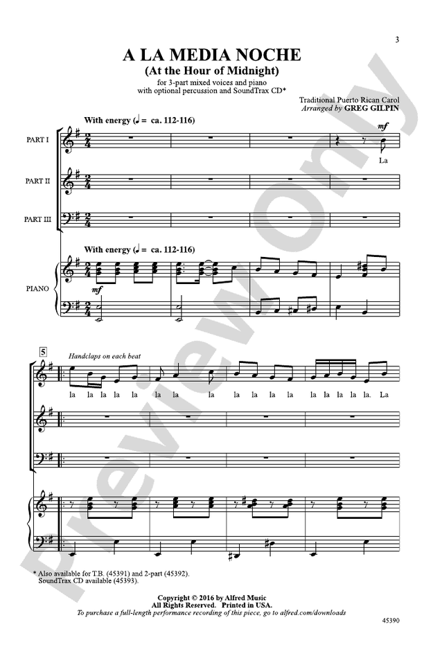 A la Media Noche 3Part Mixed Choral Octavo Digital Sheet Music Download