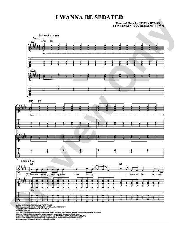 I wanna be sedated guitar tab the ramones digital sheet music download
